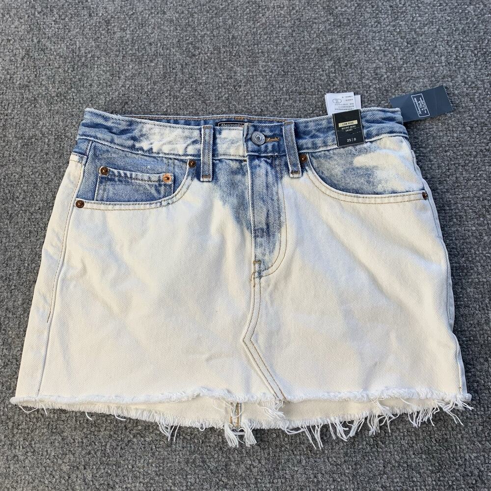 Abercrombie & Fitch Women's Micro Mini Skirt Bleached Denim Raw Jean Size 25/0